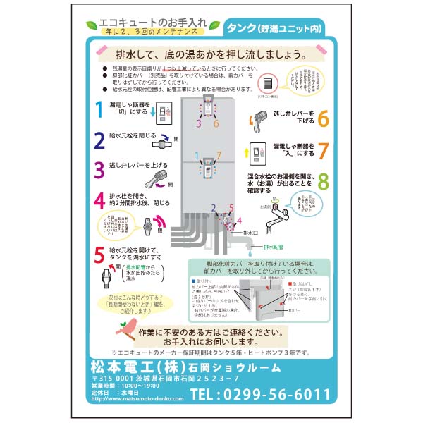 お役立ち情報はがきの例(エコキュートのお手入れ)